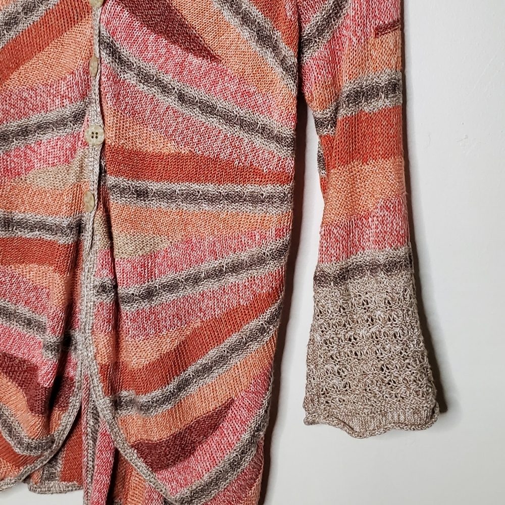 Slouchy Stripes Peach Pink and Tan Radial Natural Style Cardigan - Picture 5 of 12